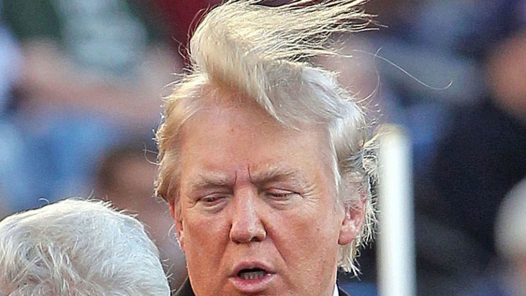 El aire vuela la peluca de Trump descubriendo su verdadera imagen 1