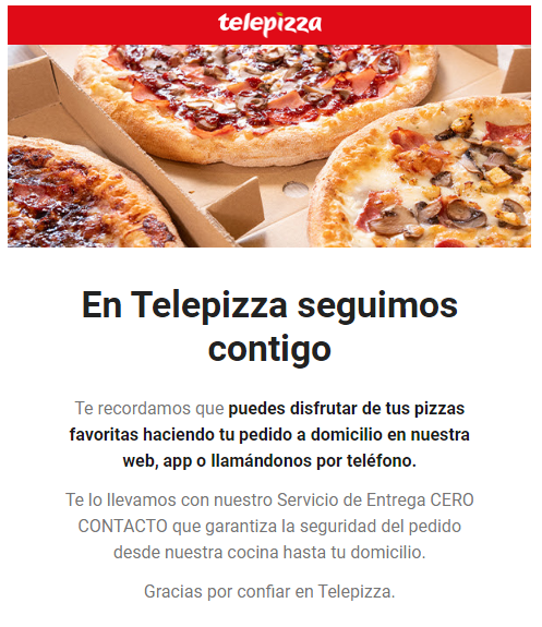 Telepizza continua repartiendo pizza a domicilio