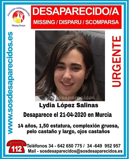 Menor de 14 años desaparecida ayer 21 de abril