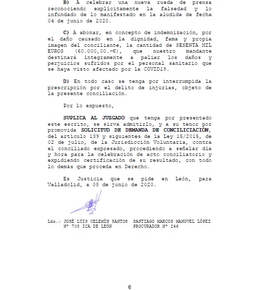 Demanda presidente Consejo de Colegios Oficiales de Médicos de Castilla y León