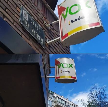 Ataque y vandalismo en la sede provincial de VOX León