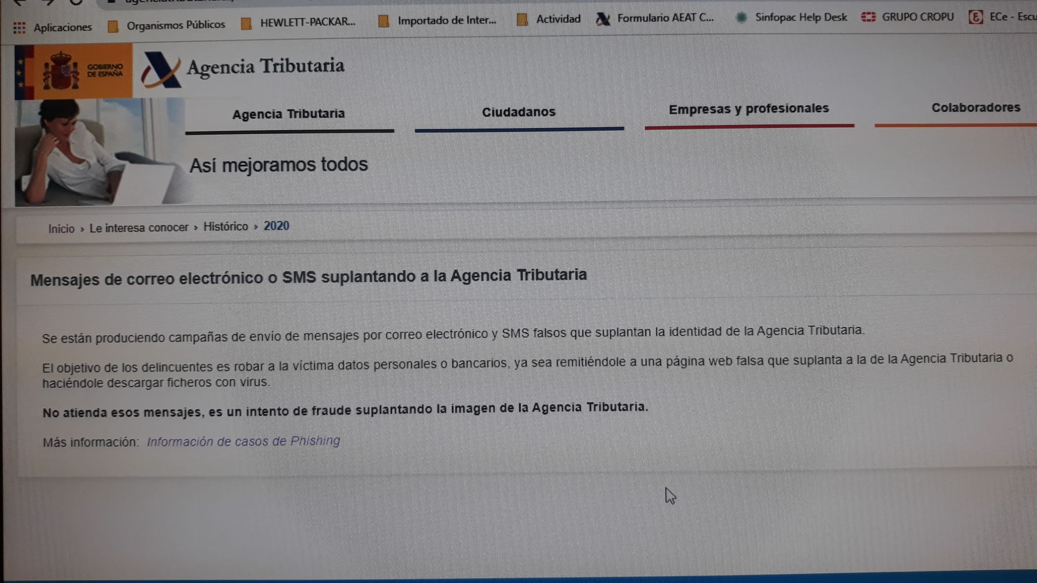 Alerta del timo en nombre de la Agencia Tributaria