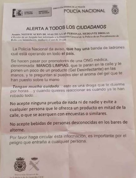 aviso de bulo Policía Nacional