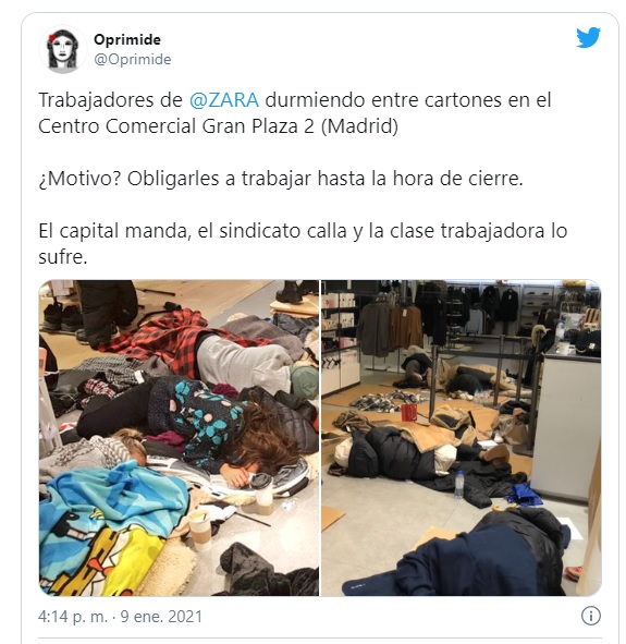 Filomena obliga a los trabajadores de Zara a dormir entre cartones 2