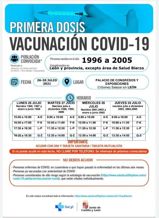 llamamiento primeras dosis vacuna leon