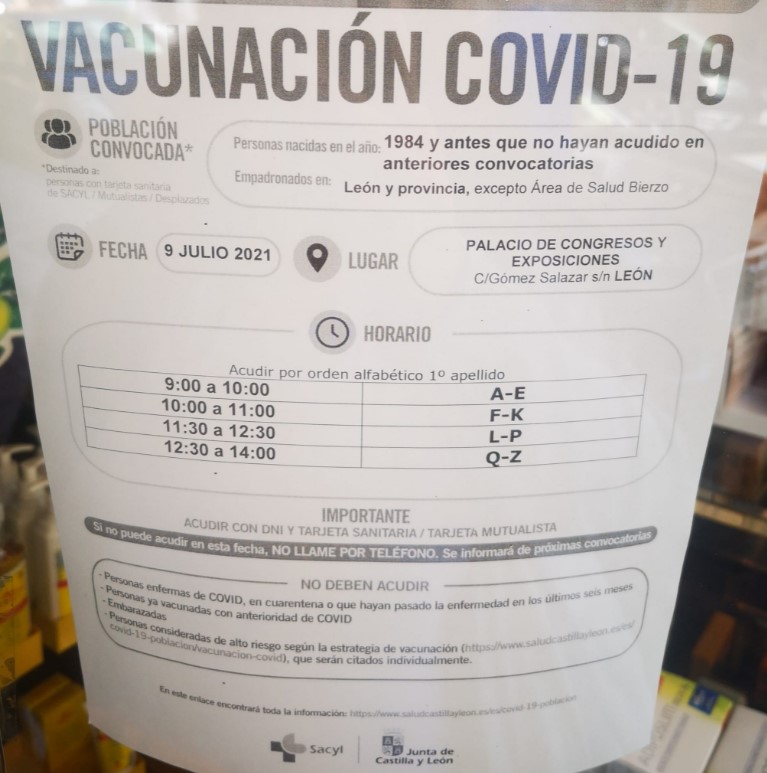 Nuevo llamamiento para recibir la vacuna mañana en León 1