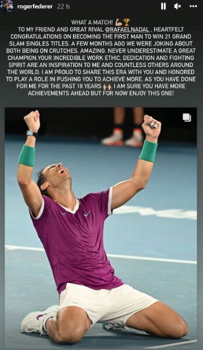 El mensaje de admiración que envió Roger Federer a Rafa Nadal 1
