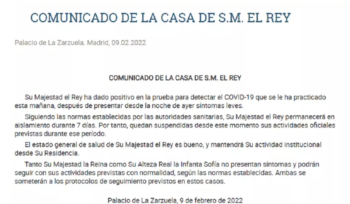 El Rey Felipe VI da positivo en Covid-19, y cancela su agenda hasta su recuperación 1