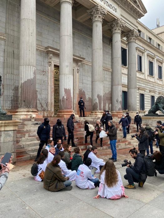 Ecologistas arrojan pintura a las puertas del Congreso de los Diputados 2