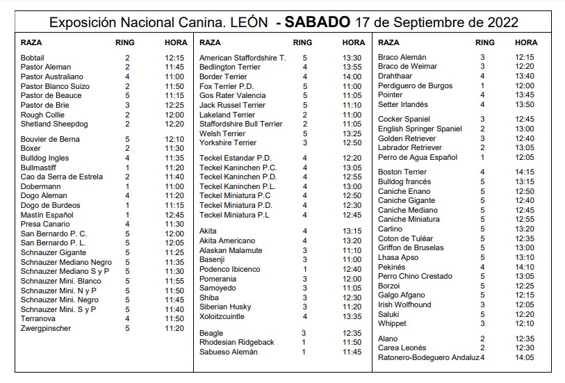 horarios exposicion canina leon