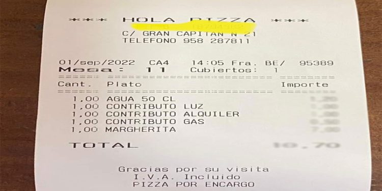 ticket del restaurante que cobra luz y gas