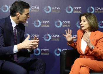 El presidente del Gobierno, Pedro Sánchez con Nancy Pelosi