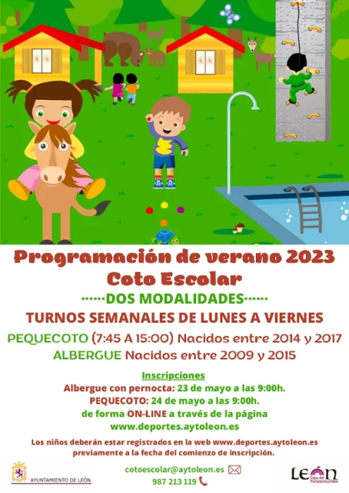 Cartel de los campamentos de verano en el Coto Escolar 2023