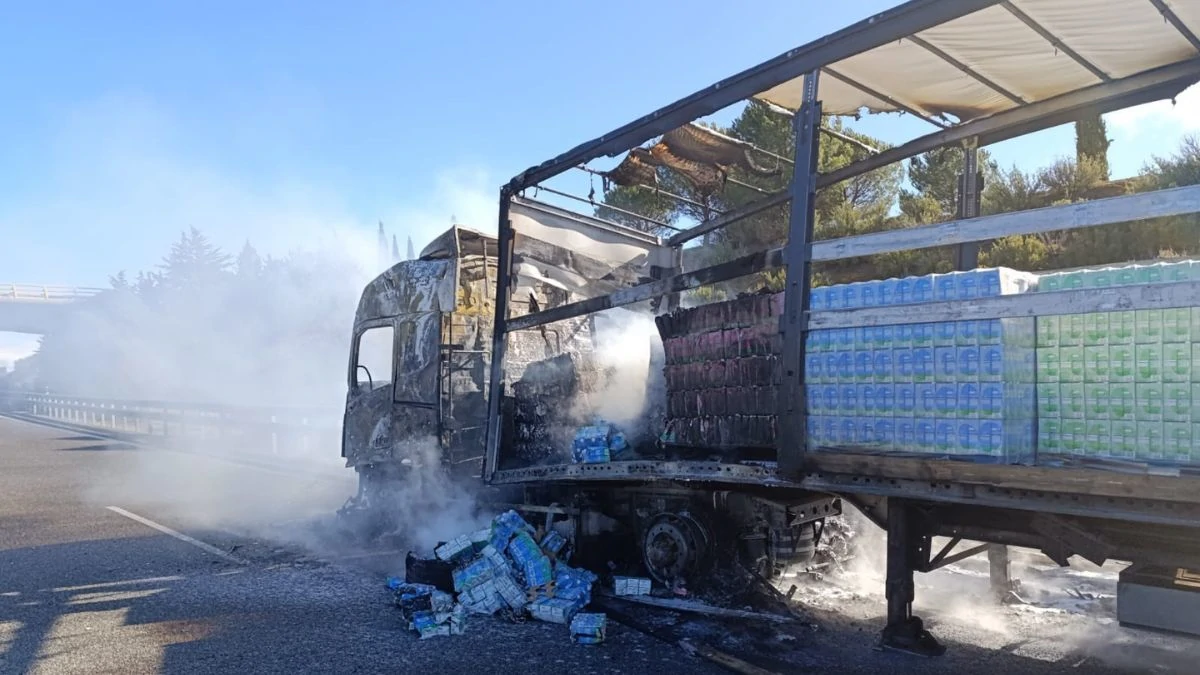 Terrible incendio de un camión a la altura de Sahagún 2