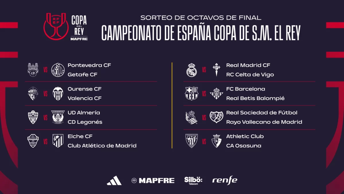 Estos son los los enfrentamientos de octavos de la Copa del Rey 1